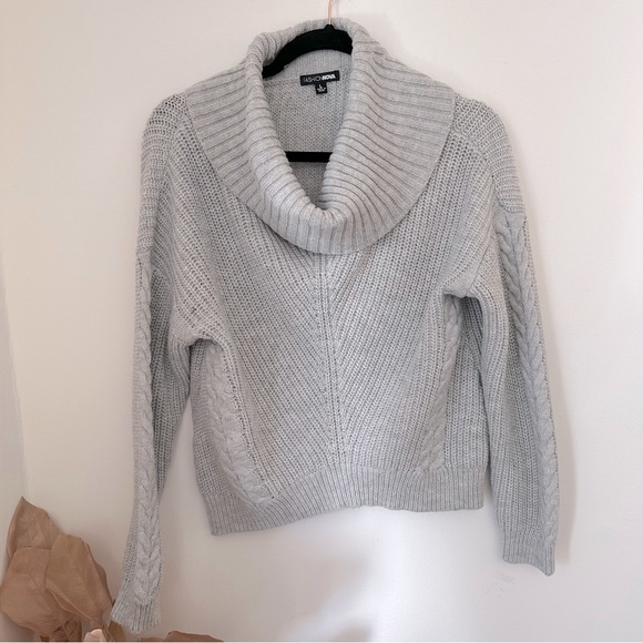 Fashion Nova women’s knit mock collar turtle neck gray crop sweater size large - Picture 1 of 5
